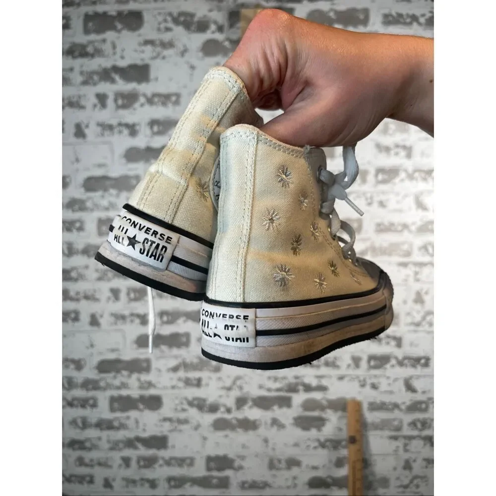 Converse | youth 11.5 cream with embroidered floral high top sneakers
